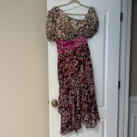 AMUR Jaylah Leopard Print One Shoulder Dress in Neutral Pink Rust - Picture 2 of 5